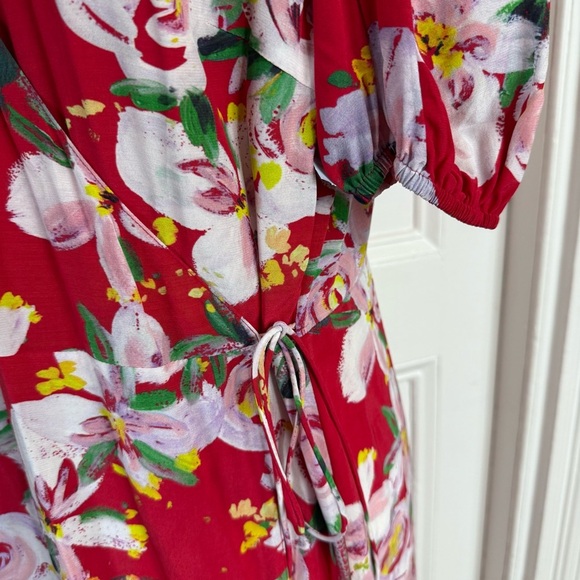 NWT Anthropologie x Alice Archer Rosalie Wrap Midi Dress 10 Red Motif Floral - Picture 5 of 16